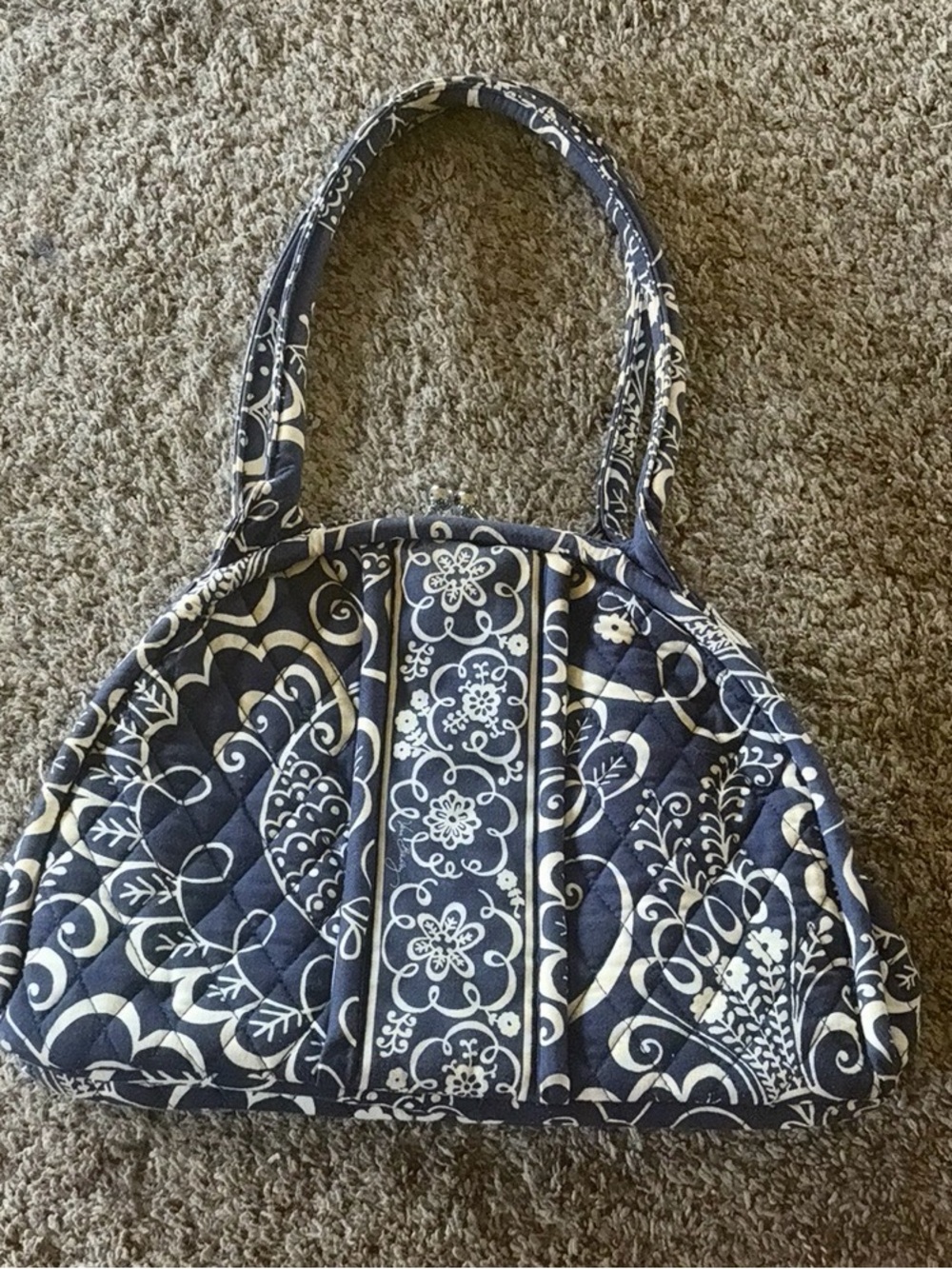 Vera Bradley Kiss Lock Navy and White Quilted Shoulder Bag